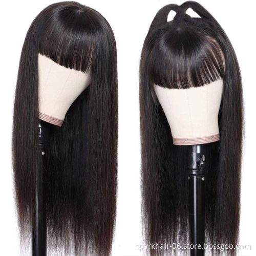 Wholesale 8-40'' Straight Human Hair Wigs With Bangs Machine Made Wigs For Black Women Brazilian Straight Hair Wigs With Bangs
